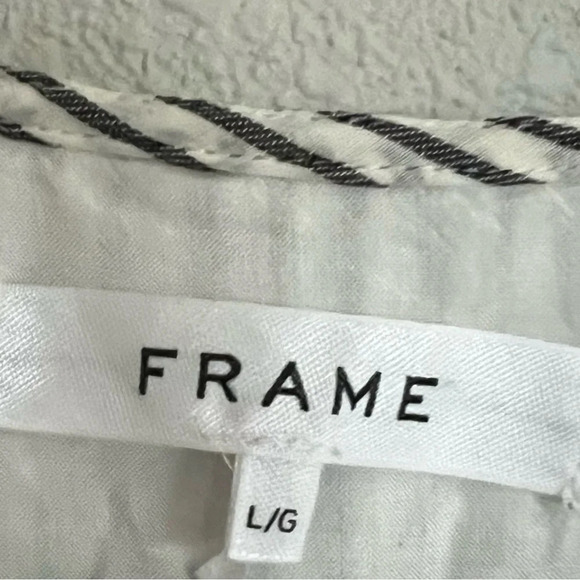 NWOT FRAME Shirred Empire Babydoll Dress Blanc Striped Black and White Large - Picture 7 of 12